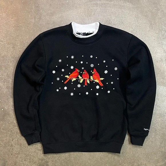 Vintage 90s Embroidered Winter Granny Core Sweater Sweatshirt - Picture 1 of 9